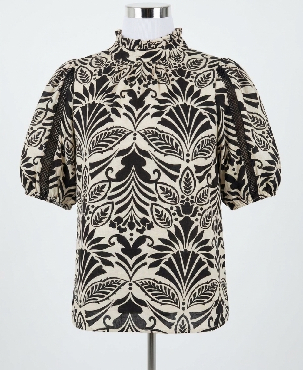 NEW JOY JOY ruffle neck top in black